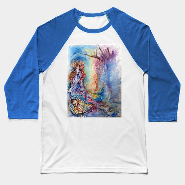 LADY OF THE LAKE  / Magic and Mystery Fantasy Watercolor Baseball T-Shirt by BulganLumini